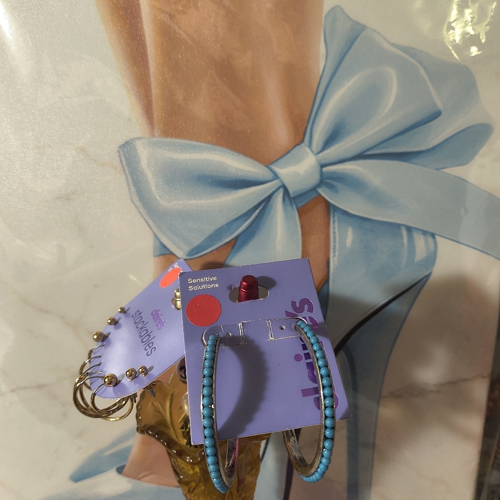 Claire's Fashion Pierced Earrings Multiple Pair Turquoise Look and Gold Tone